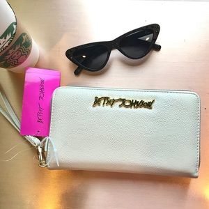 Betsey Johnson Cream wallet wristlet gold logo